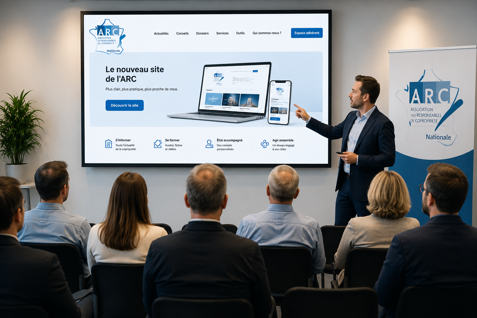 Présentation du futur site internet de l'ARC devant une salle de visiteurs